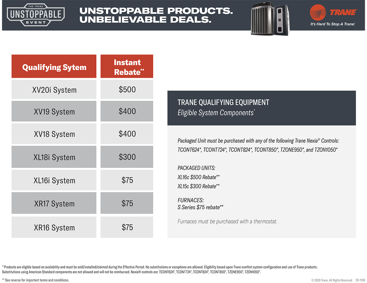 The TRANE Unstoppable Event - Rebates up to $500
